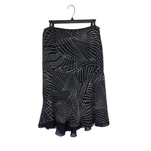 Vintage ADRIANNA PAPELL Navy Blue 100% Silk Midi Flared Asymmetrical Skirt Sz 12